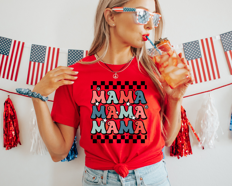 MAMA Checkered 4th Of July Patriotic Graphic Tee