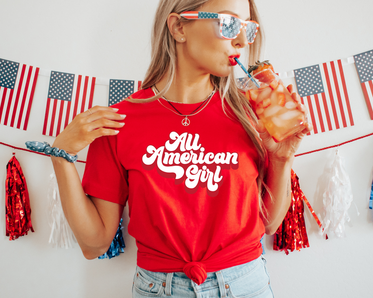 All American Girl red white 4th Of July Patriotic Graphic Tee