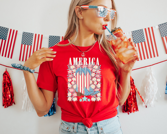 Floral Boots 4th Of July Patriotic Graphic Tee