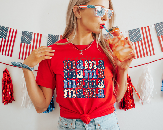 American Mama Mama Mama 4th Of July Patriotic Graphic Tee