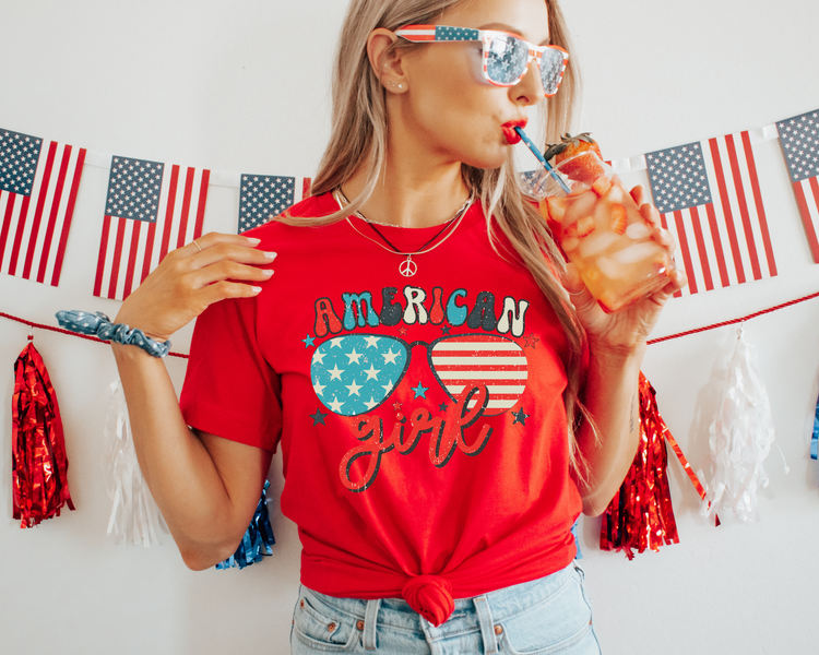 American Girl Sunglasses 4th Of July Patriotic Graphic Tee