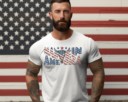 Made In America Steer Mens 4th Of July Patriotic Graphic Tee