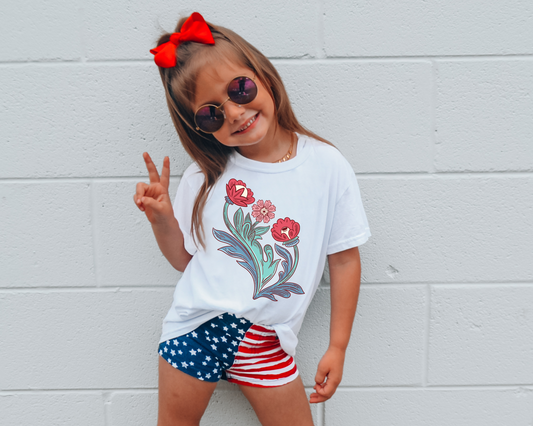 Floral 4th Of July Kids Graphic Tee