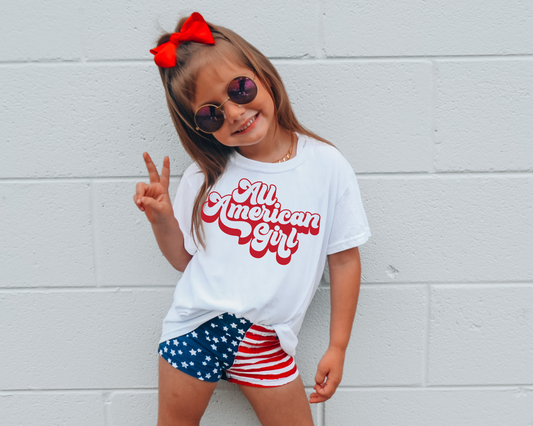 All American Girl Red  4th Of July Kids Graphic Tee