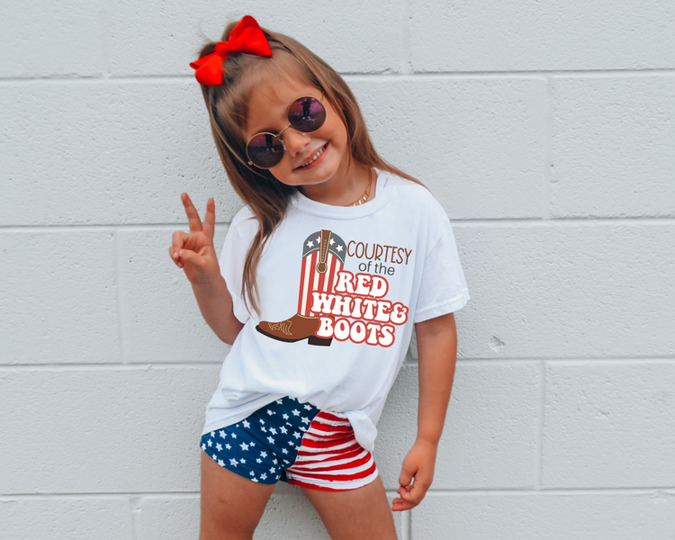 Red White And Boots 4th Of July Kids Graphic Tee