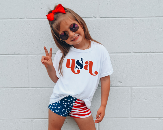 USA curled Kids 4th Of July Graphic Tee