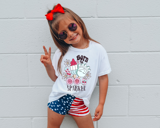 Born To Sparkle Kids 4th Of July Kids Graphic Tee