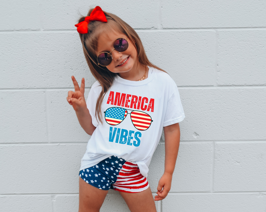 America Vibes Glasses 4th Of July Kids Graphic Tee