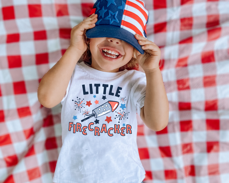 Little Firecracker 4th Of July Kids Graphic Tee