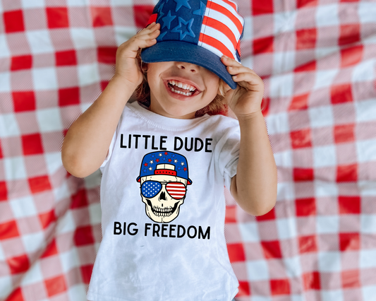 Little Dude Big Freedom 4th Of July Kids Graphic Tee