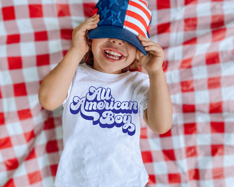 All American Boy Blue  4th Of July Kids Graphic Tee