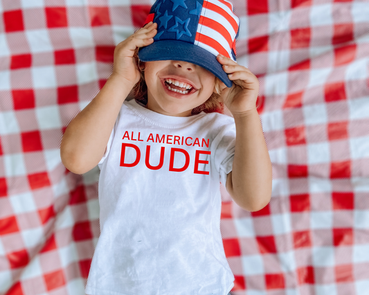 All American Dude Red   4th Of July Kids Graphic Tee