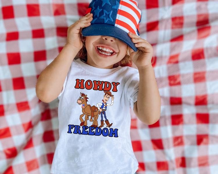 Howdy Freedom 4th Of July Kids Graphic Tee