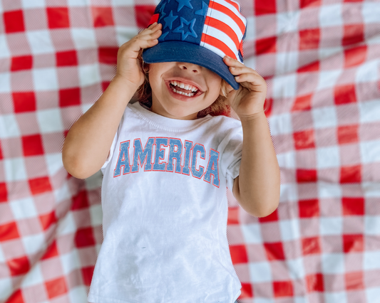 America Curved 4th Of July Kids Graphic Tee