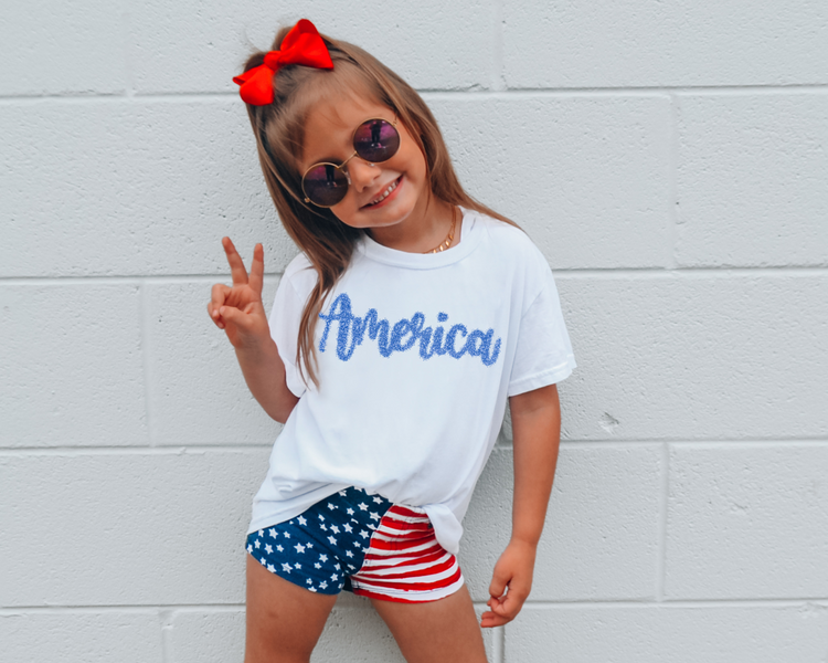 Faux Glitter America 4th Of July Kids Graphic Tee