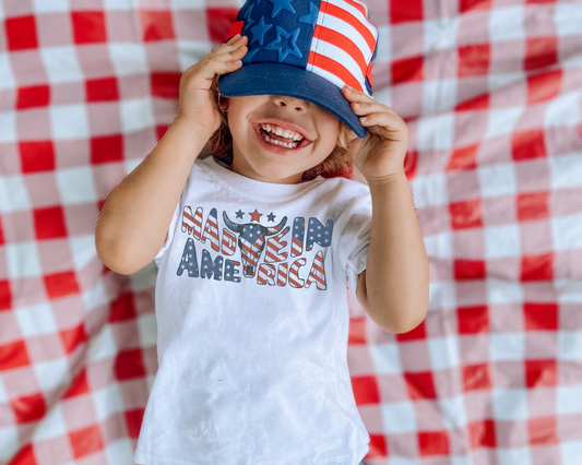 Made In America Cow 4th Of July Kids Graphic Tee