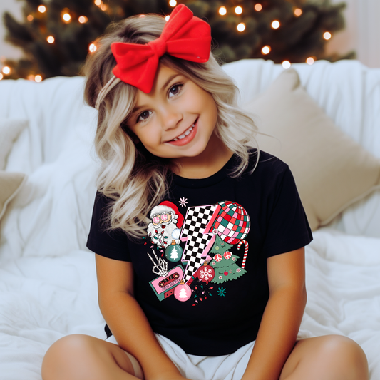 Checkered lightning Bolt Variation Christmas Kids Graphic Tee