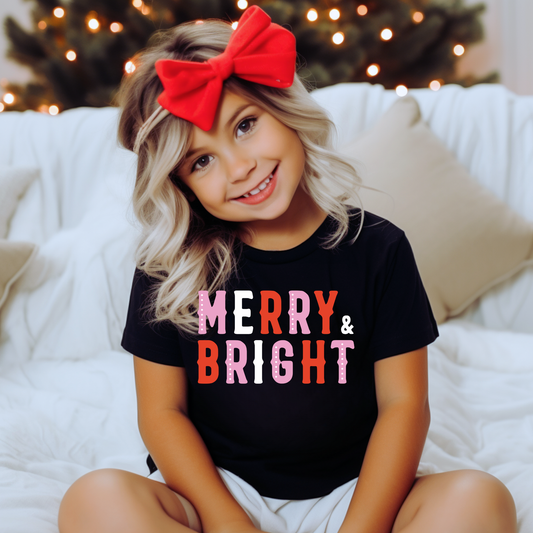 Merry And Bright Christmas Kids Graphic Tee