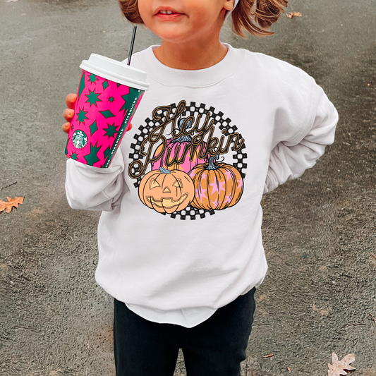 Checkered Hey Pumpkin Kids Sweatshirt