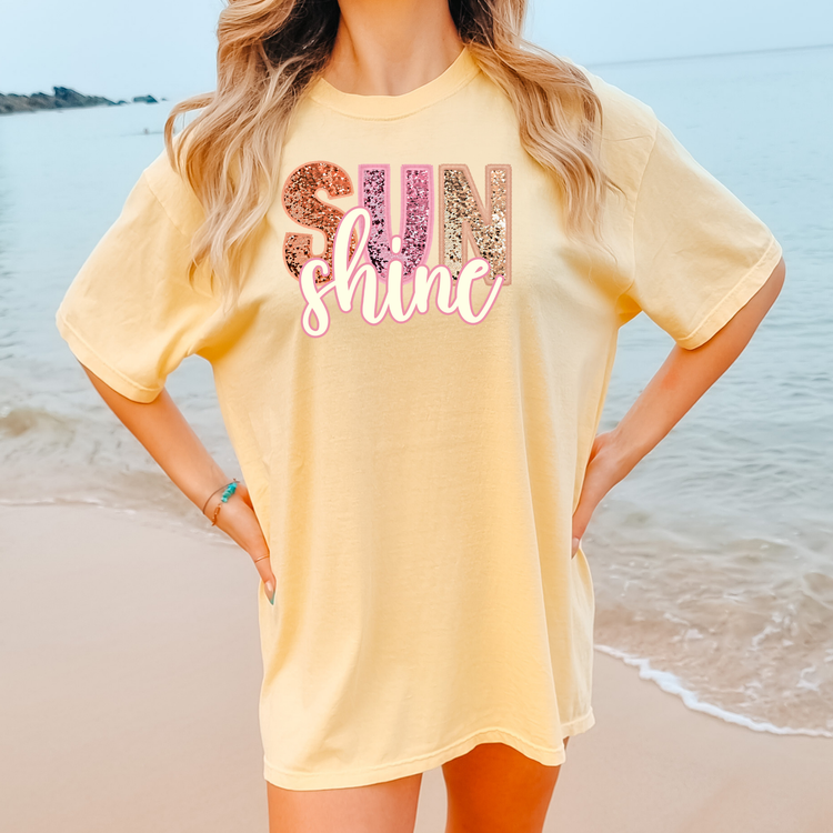 Sun Shine Faux Sequins Comfort Colors Graphic Tee