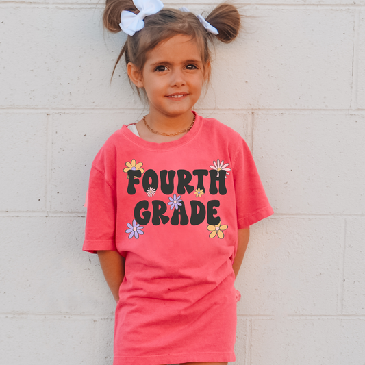 Floral Fourth Grade Comfort Colors Youth Graphic Tee