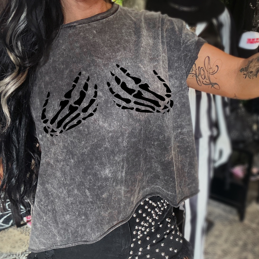 Skeleton Hands Black Mineral Washed Halloween Tee