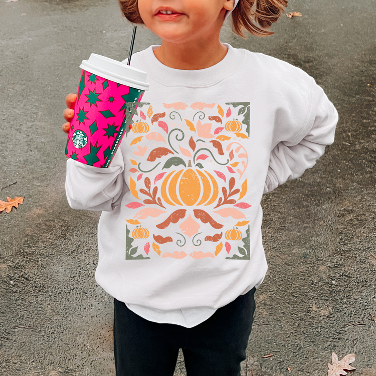 Pumpkin Floral Kids Sweatshirt