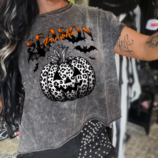 Pumpkin Season Leopard Mineral Washed Halloween Tee