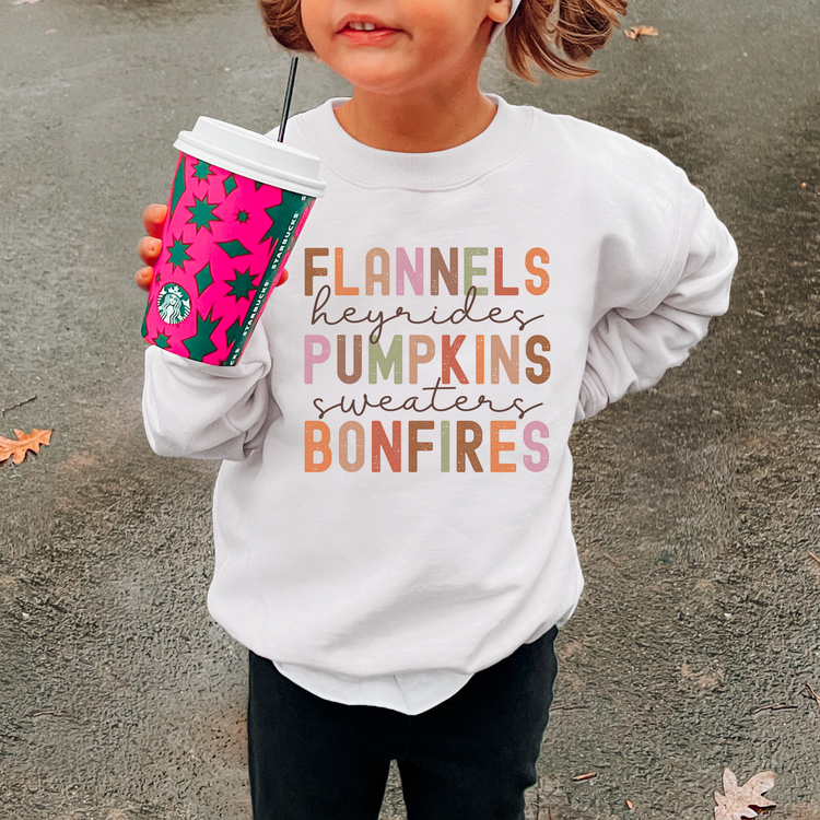 Flannels Pumpkins Bonfires Kids Sweatshirt