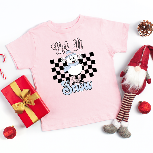 Let It Snow Pink Christmas Kids Graphic Tee