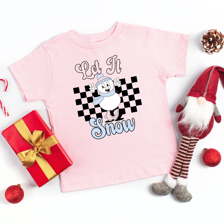 Let It Snow Pink Christmas Kids Graphic Tee