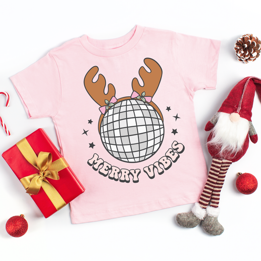 Merry Vibes Christmas Kids Graphic Tee