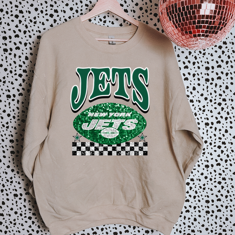 Faux Glitter Jets Sweatshirt