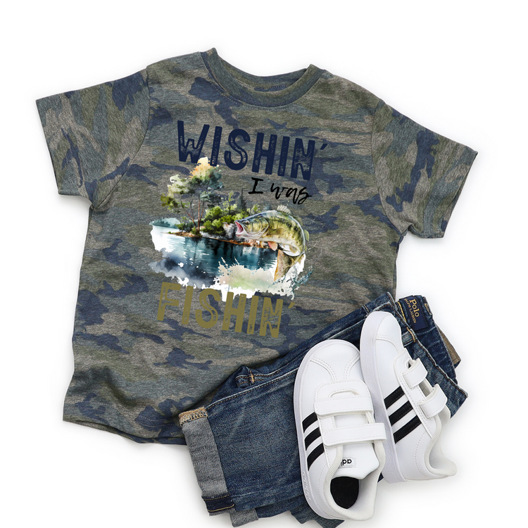 Kids Wishin I Was Fishing Graphic Tee