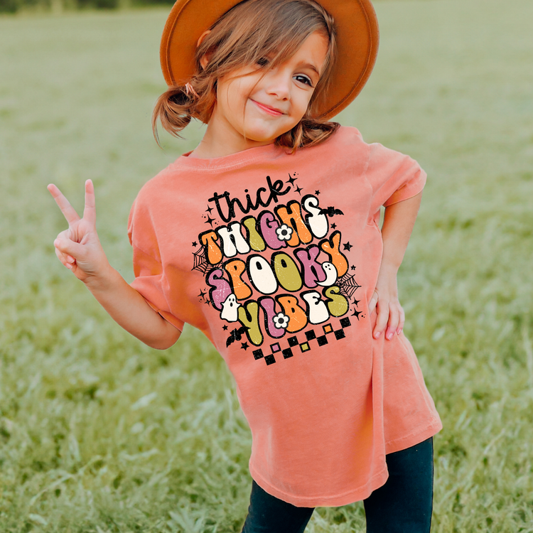 Thick Thighs Spooky Vibes Comfort Colors Youth Halloween Graphic Tee