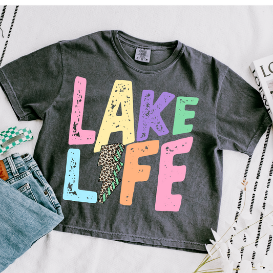 Lake Life Leopard Lightening Cropped Comfort Colors Graphic Tee