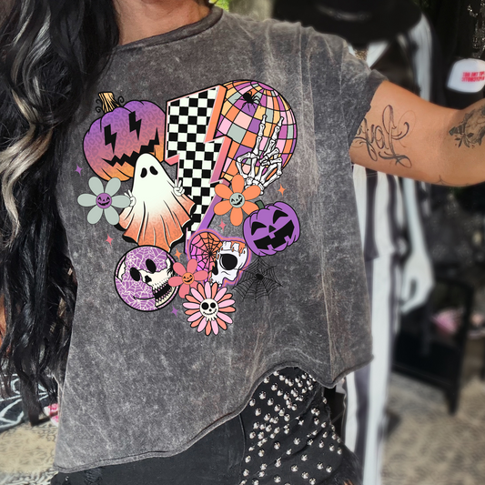 Checkered Halloween Mineral Washed Halloween Tee