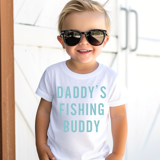 Daddys Fishing Buddy Teal Kid Summer Graphic Tee