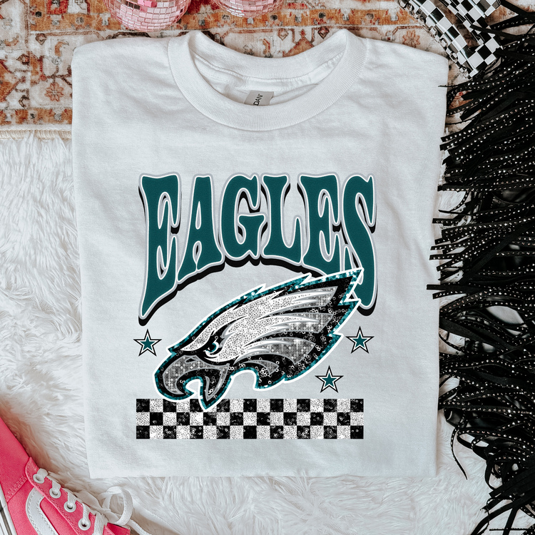 Faux Glitter Eagles Graphic Tee