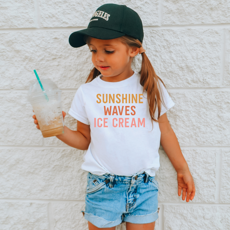 Sunshine Waves Icecream Pink Kids Summer Graphic Tee