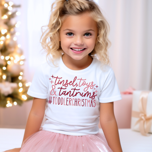 Tinsel Toys And Tantrums Christmas Kids Graphic Tee