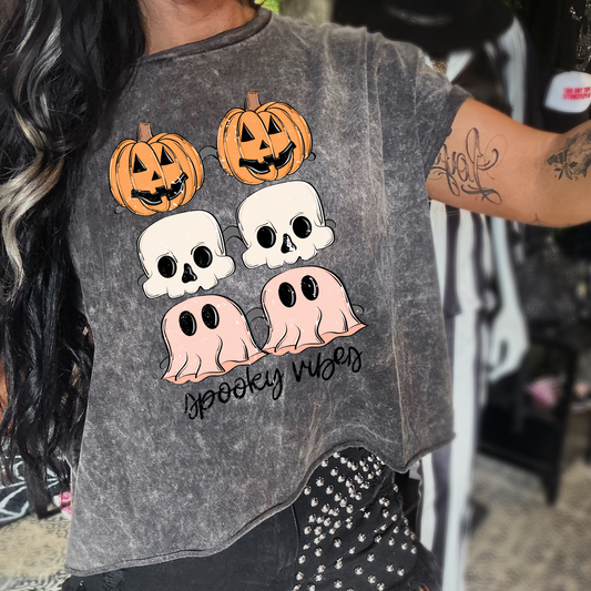 Spooky Vibes Glasses Mineral Washed Halloween Tee