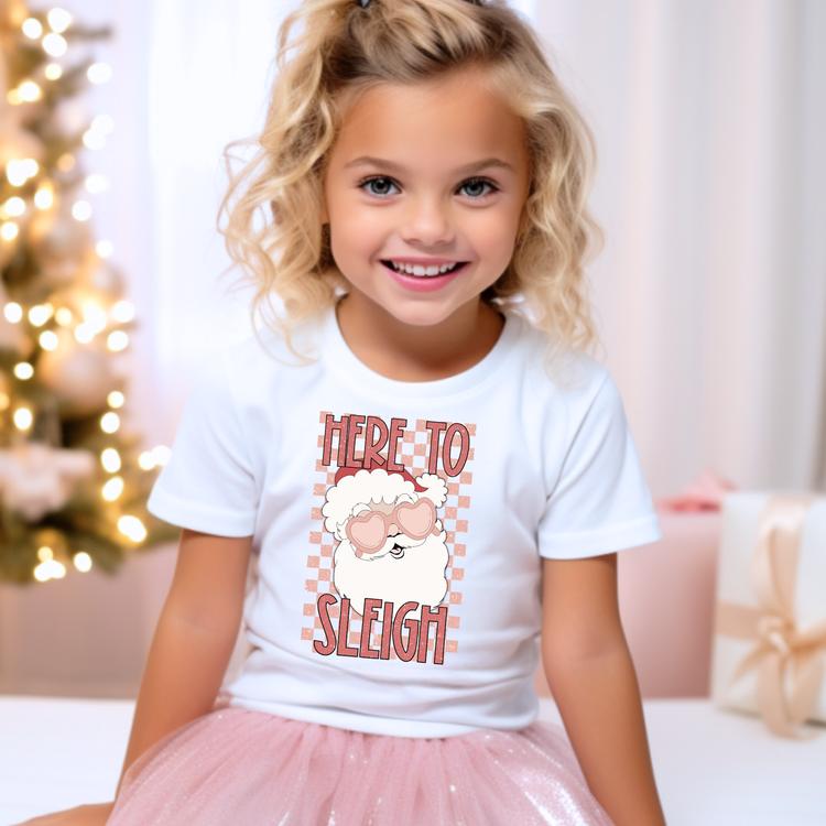 Here To Sleigh Christmas Kids Graphic Tee