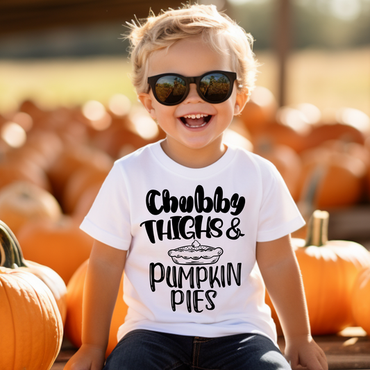 Chubby Thighs And Pumpkin Pies Fall Kids Graphic Tee