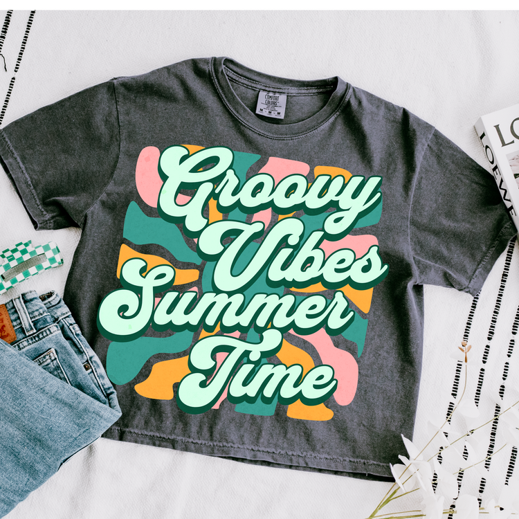 Groovy Vibes Summer Time Cropped Comfort Colors Graphic Tee