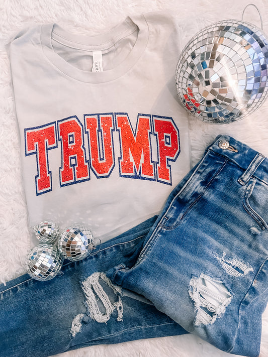 Faux Glitter Varsity Trump Graphic Tee