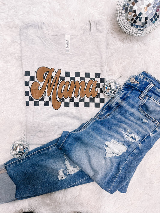 Brown Checkered Mama Tee