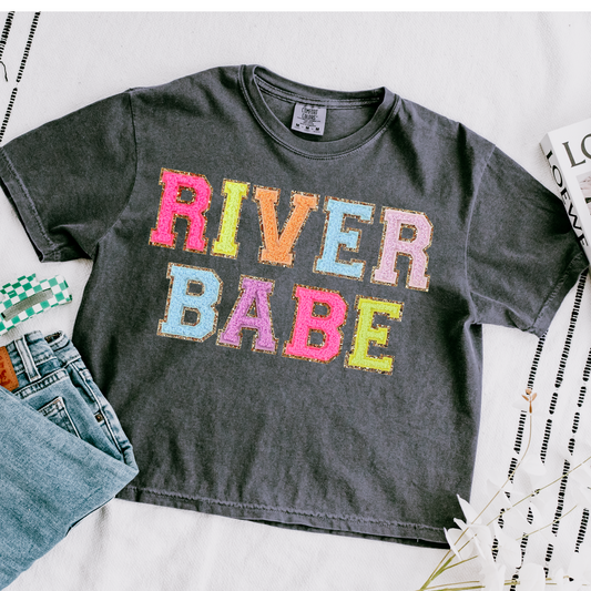 River Babe Faux Patch Cropped Comfort Colors Graphic Tee