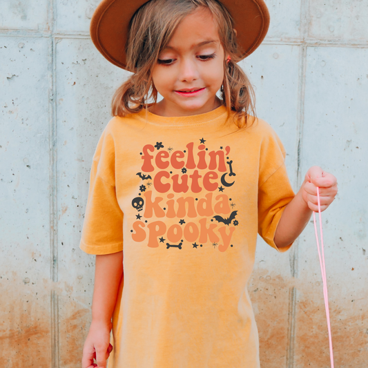 Feelin' Cute Kindof Spooky Comfort Colors Youth Halloween Graphic Tee