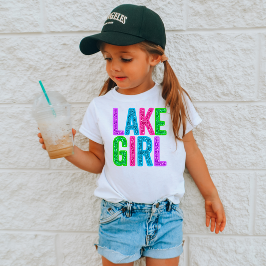 Lake Girl Faux Glitter Kids Summer Graphic Tee